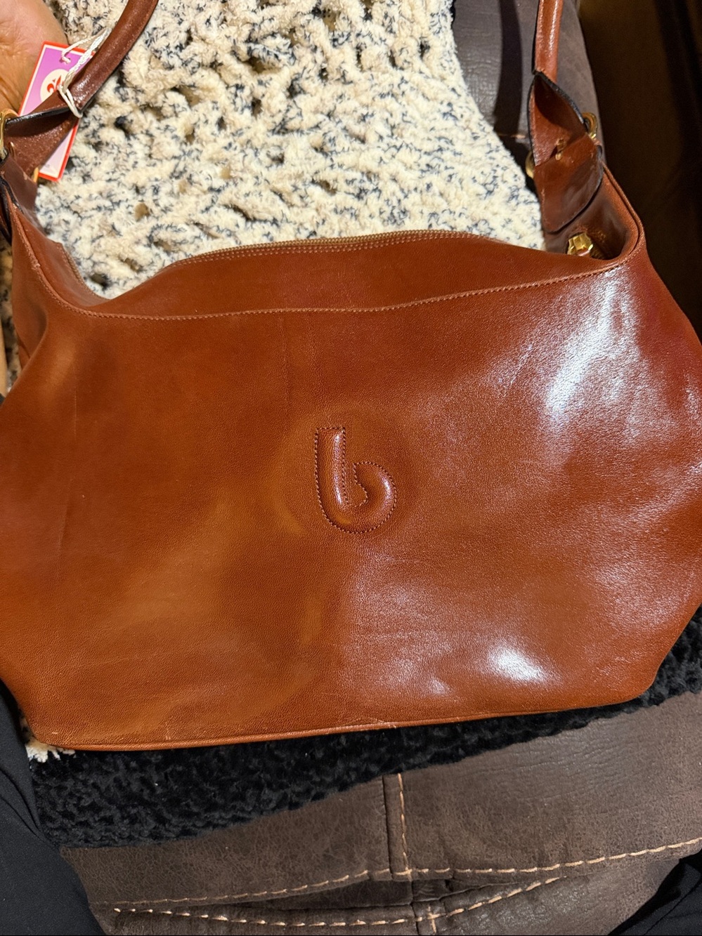 Brown Leather Shoulder Bag with Top Strap